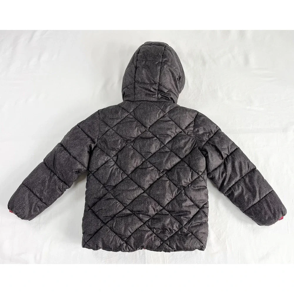 Snozu Kids Youth Puffer‎ Jacket Size 5 Black Red Hooded Fleece Lined Coat